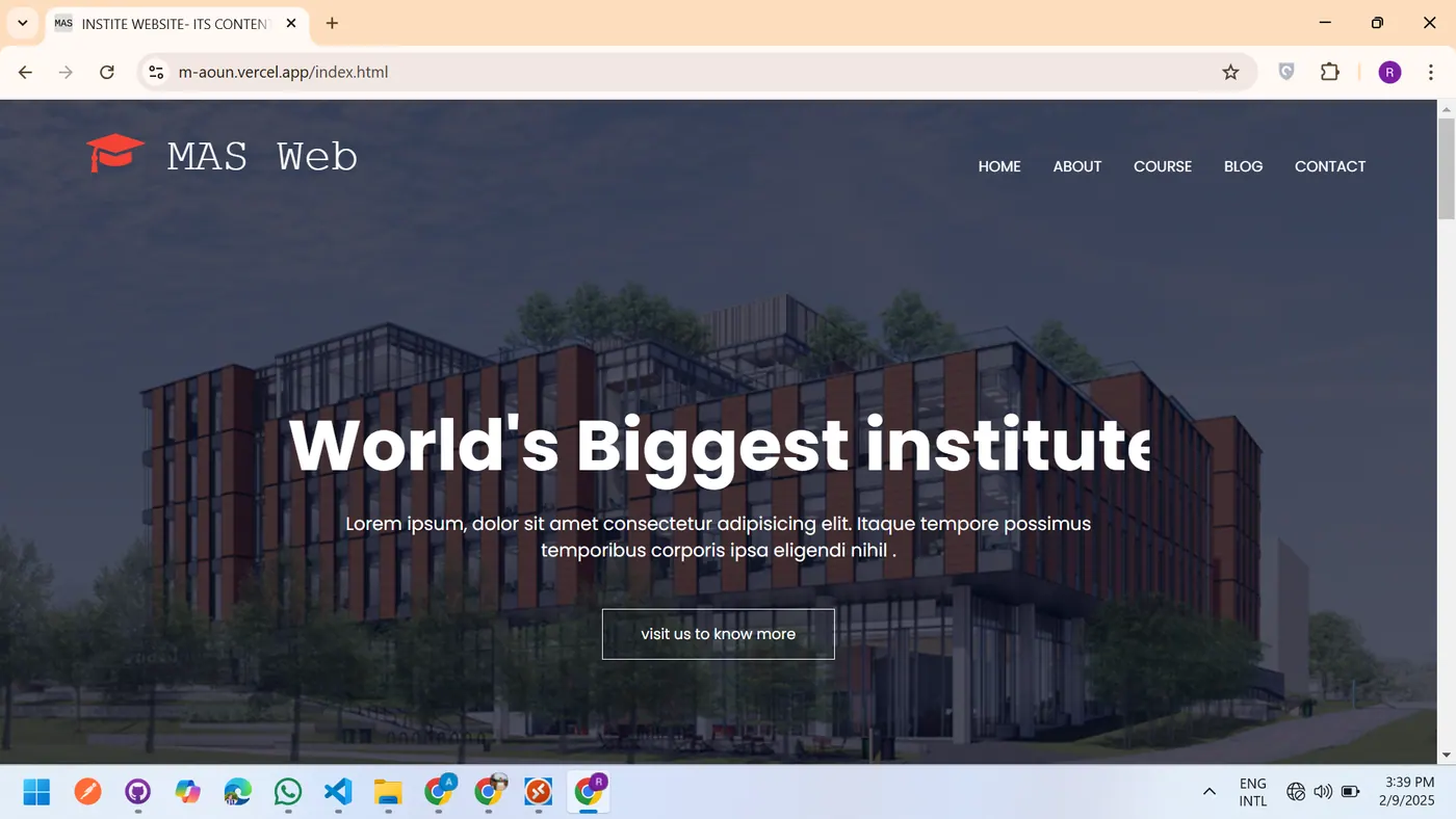 React js and pure CSS Institute Website - m-aoun.vercel.app - project by Muhammad Aoun Shabbir