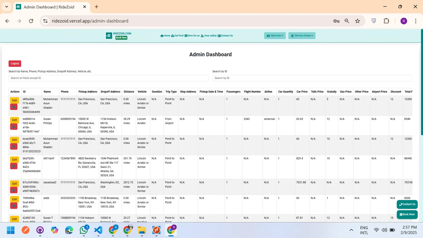 Ridezoid Booking System screen 1