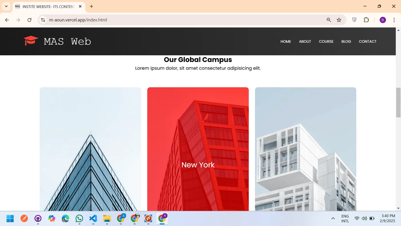 React js and pure CSS Institute Website screen 1