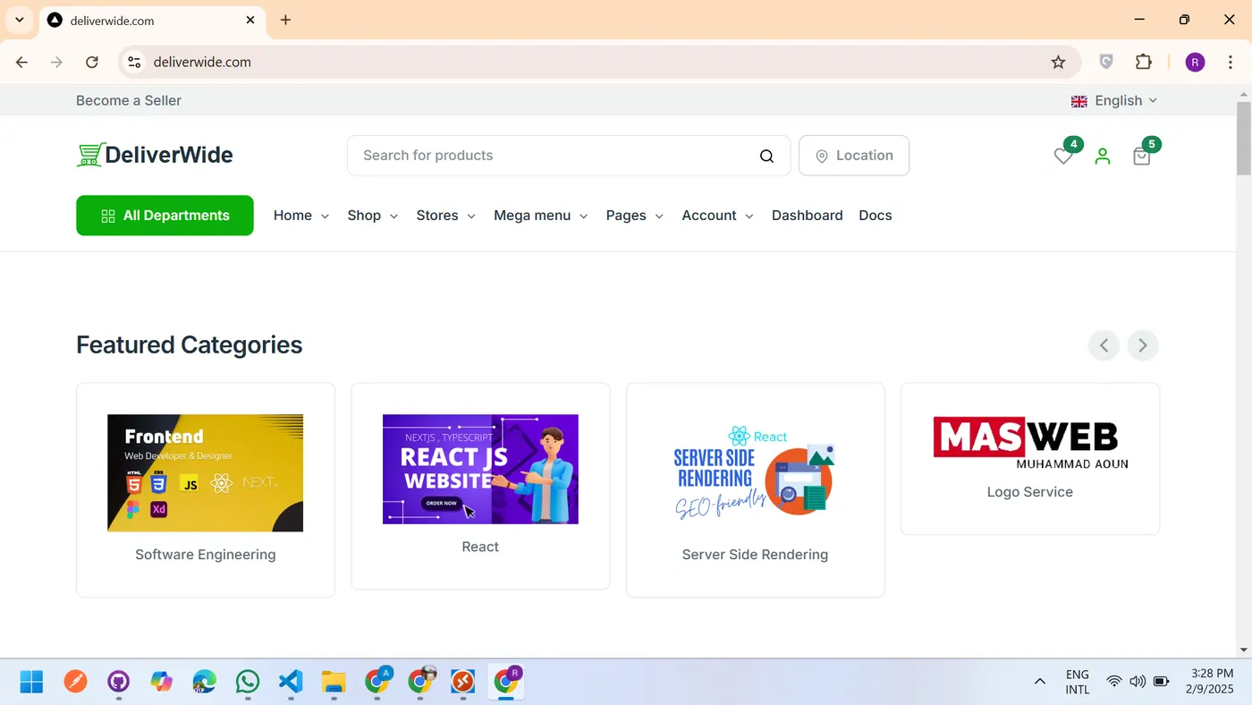 Deliverwide.com - Next.js Bootstrap E-commerce Project (Working On) - project by Muhammad Aoun Shabbir